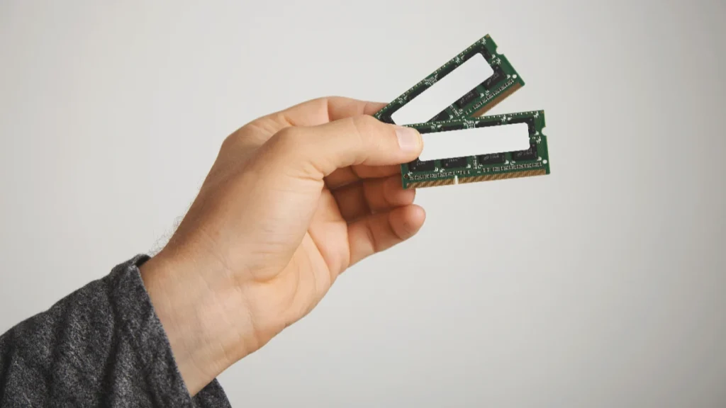 two ram chips man s hand isolated white